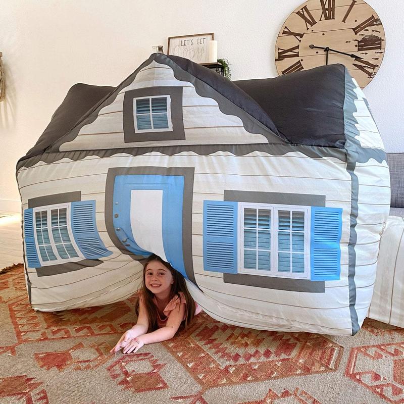 The Original Patented AirFort - Build A Fort in 30 Seconds, Inflatable Fort for Kids, Play Tent for 3-12 years, A Playhouse Where Imagination Runs Wild, Fan not included (Cottage) indoor tent