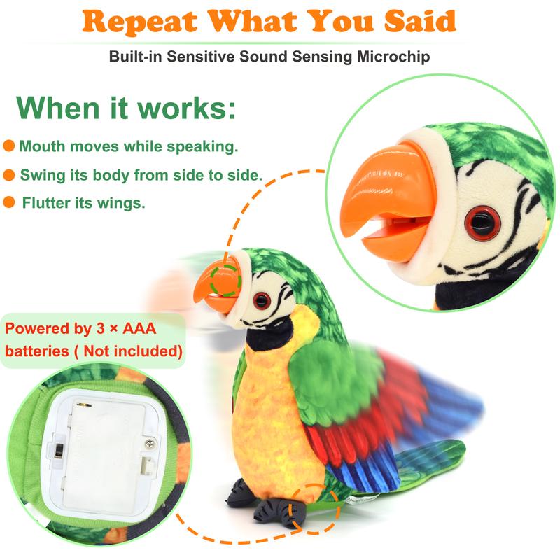 Toddler Toys - Talking Parrot Repeats What You Said, Interactive Toy Electronic Stuffed Animals Plush Pet Doll for Babies Kids Boys Girls Party Birthday Christmas Day Gifts