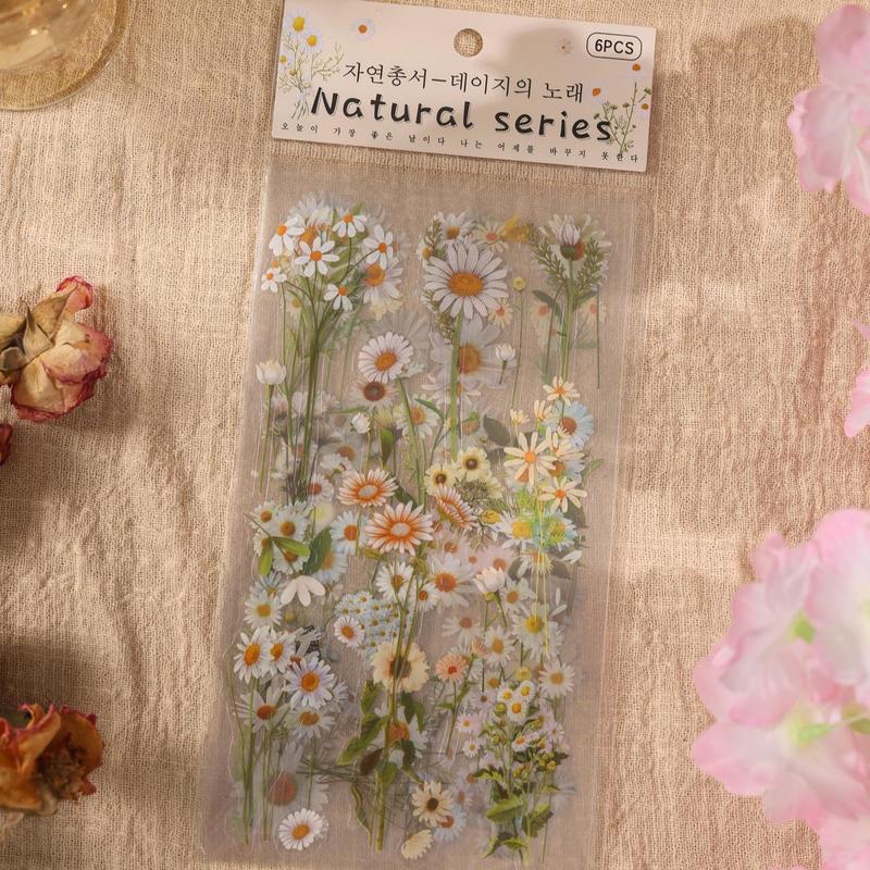 6pcs Floral & Plant Pattern Sticker, Scrapbooking & Journal Making Material Paper, Multipurpose DIY Decorative Sticker