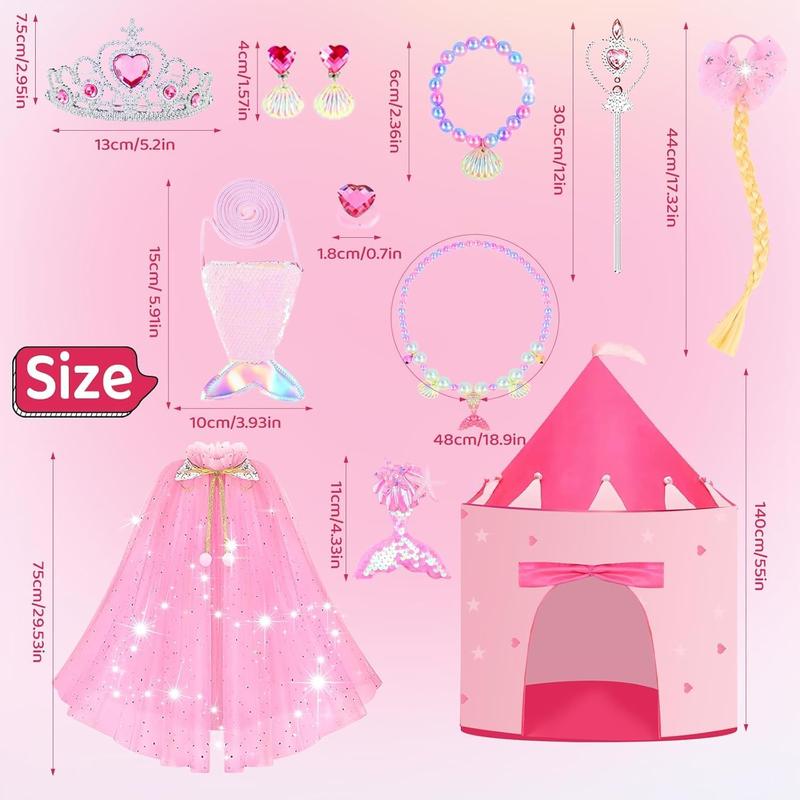 Christmas gift 13-Pcs Princess Castle Play Tent with LED Star Lights & Crown - Pink Princess Toy Tent for Girls | Indoor & Outdoor Playhouse