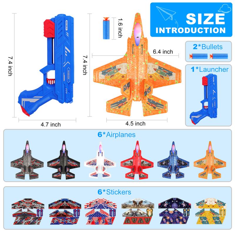 6 Pack Airplane Launcher Toy, 7.4In F-35 LED Foam Catapult Plane for Kids, Outdoor Flying Toys, Birthday Gifts for Boys and Girls Aged 4 5 6 7 8