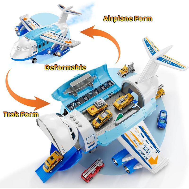 Airplane Toys ,Transport Cargo Airplane Car Toy Play Set - 12PCS Construction Cars Toy Airplane, Toys Plane with Lights and Sounds,Christmas gifts, birthday gifts