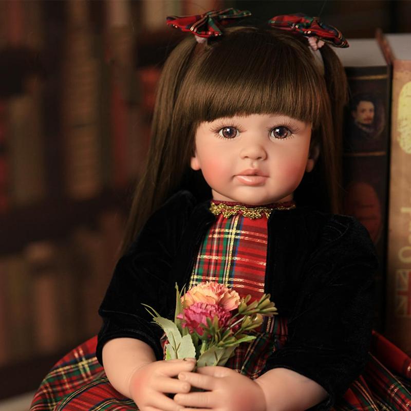 60cm 24 Inches Rebirth Doll Girl Doll, Reborn Baby Dolls &  Handmade Girl Doll, Brown Simulated Long Hair, Brown Eyes Cute Doll, Birthday Gift