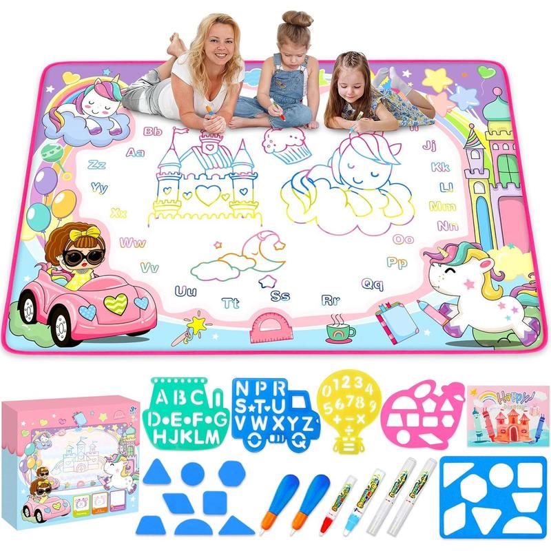 Water Doodle Mat - Kids Painting Writing Color Doodle Drawing Mat Toy Bring Magic Pens Educational Toys for Age 2 3 4 5 6 7 Year Old Girls Boys Age Toddler Gift