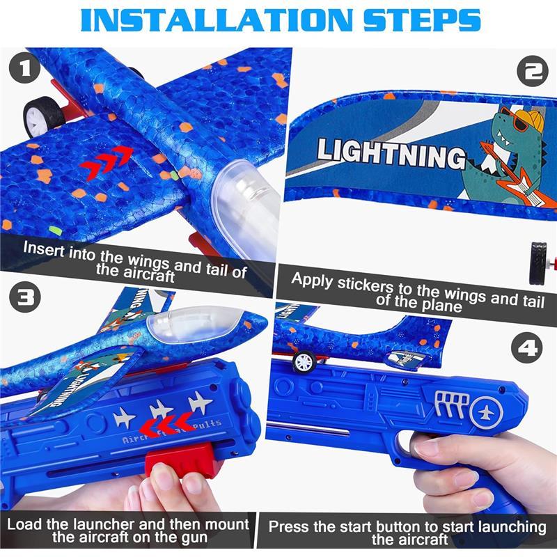 3-Pack Airplane Launcher Toys with 2 Flight Modes, LED Foam Glider Catapult Planes, Outdoor Flying Toy for Kids 6+, Birthday Gifts & Party Supplies