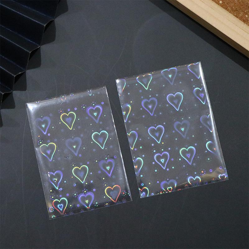 Heart Pattern Photocard Sleeve, 50pcs pack Laser Card Sleeve, Holographic Film for Card Making, DIY Scrapbooking Supplies, Gifts & Wrapping Supplie