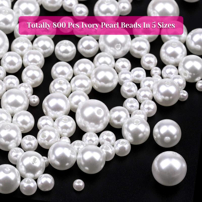 Faux Pearl Beads, 800pcs set Mixed Sizes Ivory Pearl Craft Beads, Loose Pearls for Jewelry Making, Crafts, Decoration and Vase Filler