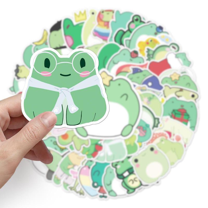 50pcs Cartoon Frog Pattern Stickers, Cute Animals Pattern Waterproof Decorative Stickers, DIY Decals For Water Bottle, Laptop, Phone Case, Scrapbooking, Journal Making