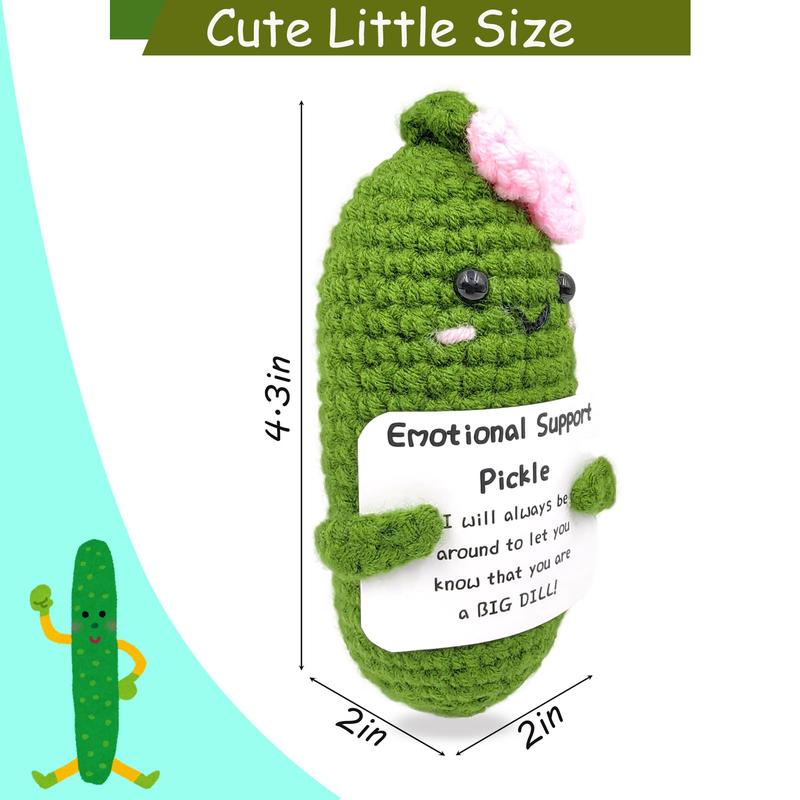 Mini Handmade Funny Positive Emotional Support Pickle, Cute Stuff Funny Knitted Wool Handwoven Ornaments Christmas Crochet Gifts Under 10 Dollars for Woman Coworkers Friend Family 4.27inch