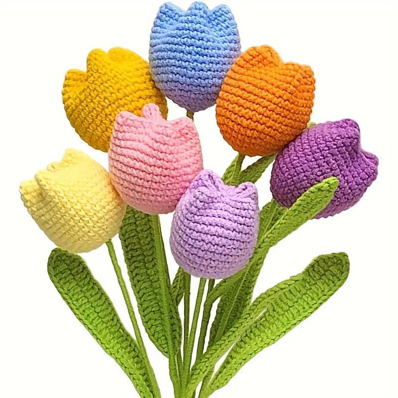 Random Color Crochet Tulip Flower, Hand-Woven Tulip Flower, DIY Artificial Flower Gift, Teacher's Day Gift, Birthday Gift, Graduation Gift