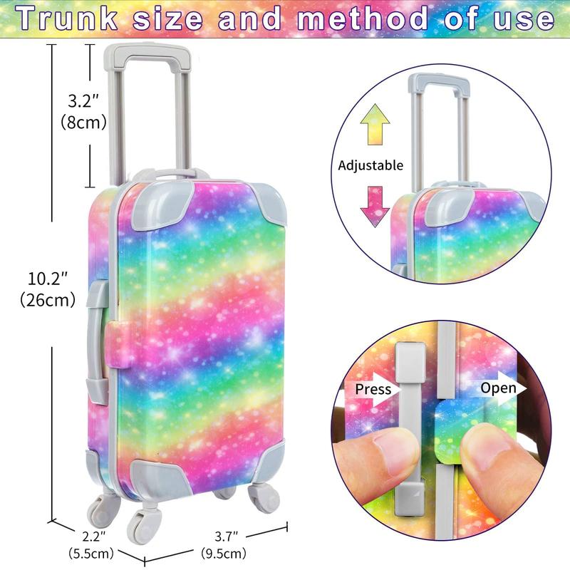 23 United States 18 Inch Doll Accessories Suitcase Luggage Travel Set - Rainbow Suitcase Rainbow Bag Camera Computer Phone Neck Pillow Eye Mask Glasses (No Doll)