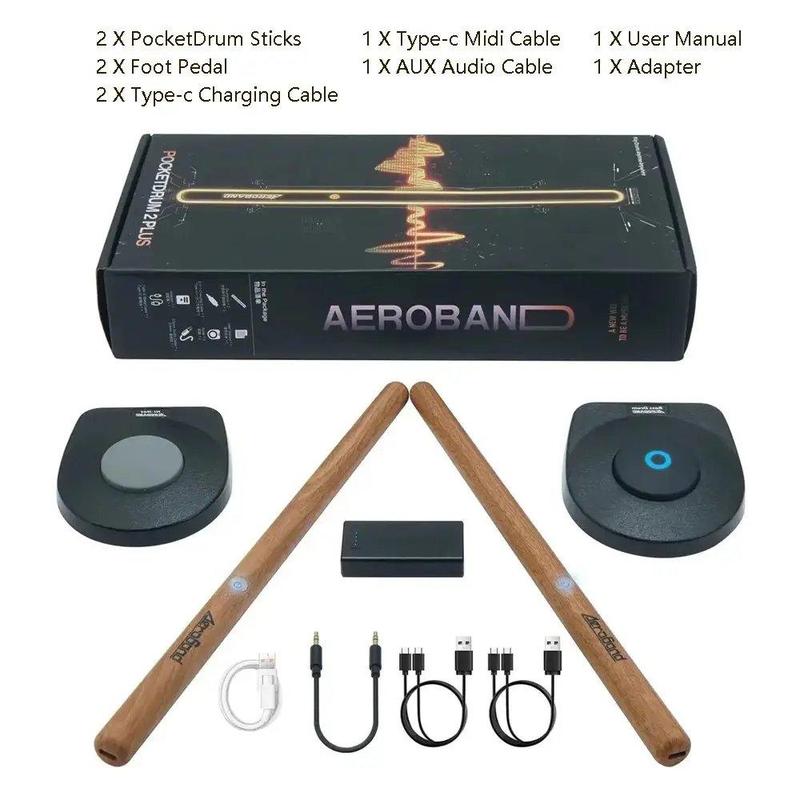 Aeroband Portable Pocket Drum Kit, 1 Set Electric Drum Kit, Electronic Drum Kit with Accessories, Perfect Christmas Gift