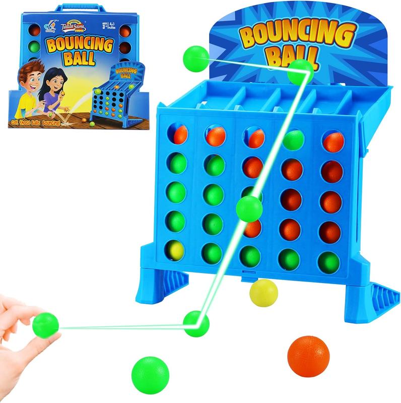 Linking 4 Shots Game, Bounce Off Party Game Jumping Ball Tabletop Game for Kids, 4 in a Row Parent-Child Interaction Board Game Educational Toy for Family Travel Outdoor