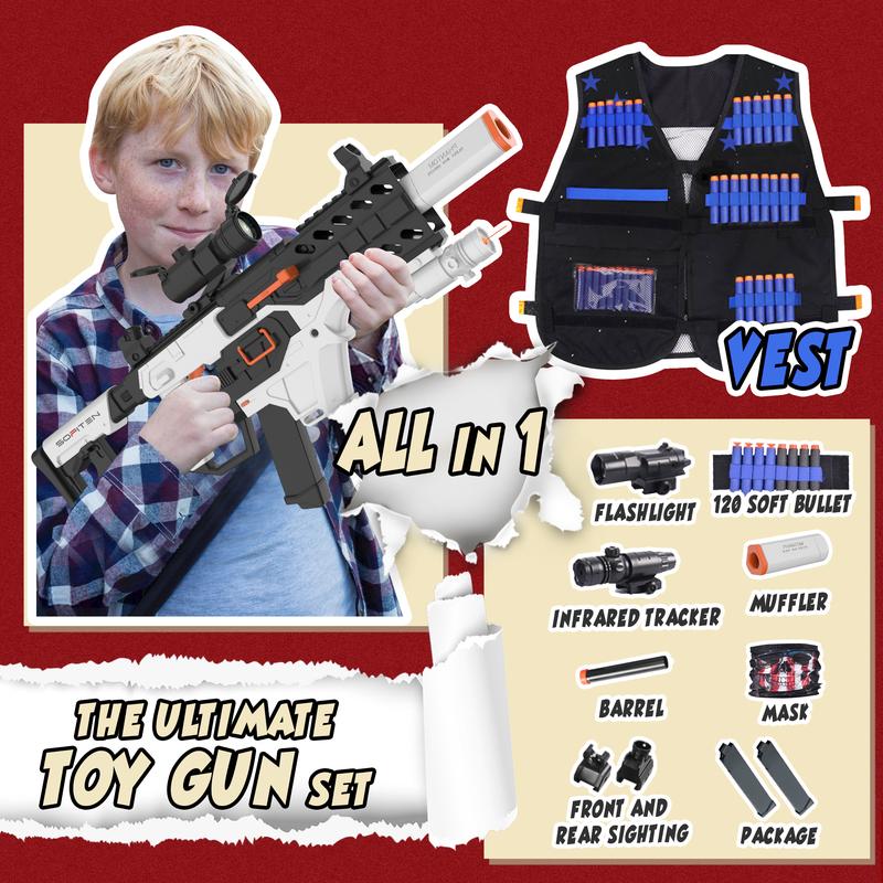 SOFITEN VIKTOR TRAP S1- Automatic sniper toy foam blaster set, with Tactical Vest Kit, Scope. Dart Toys with 120 Darts, IR and Flashlight. toys for boys, outdoor game for  Age 8+, nerf guns, Black Friday deals,Christmas gift. Birthday Gift idea.