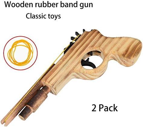 2 Pcs Wooden Rubber Band Gun Kids Outdoor Toy with 100 Rubber Bands 9 Inches Length