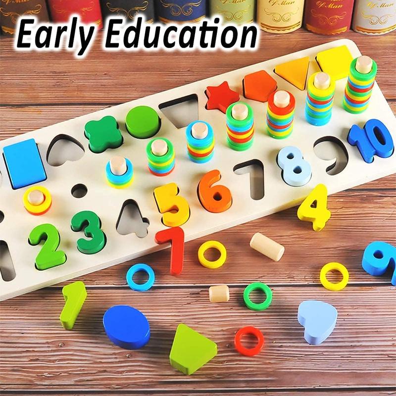 CozyBomB™ Montessori Educational Wooden Toys For Kids Toddler Number Puzzles Sorter Counting Shape Stacker Stacking Game Preschool Learning Education Math Blocks Toys For Boy Girl