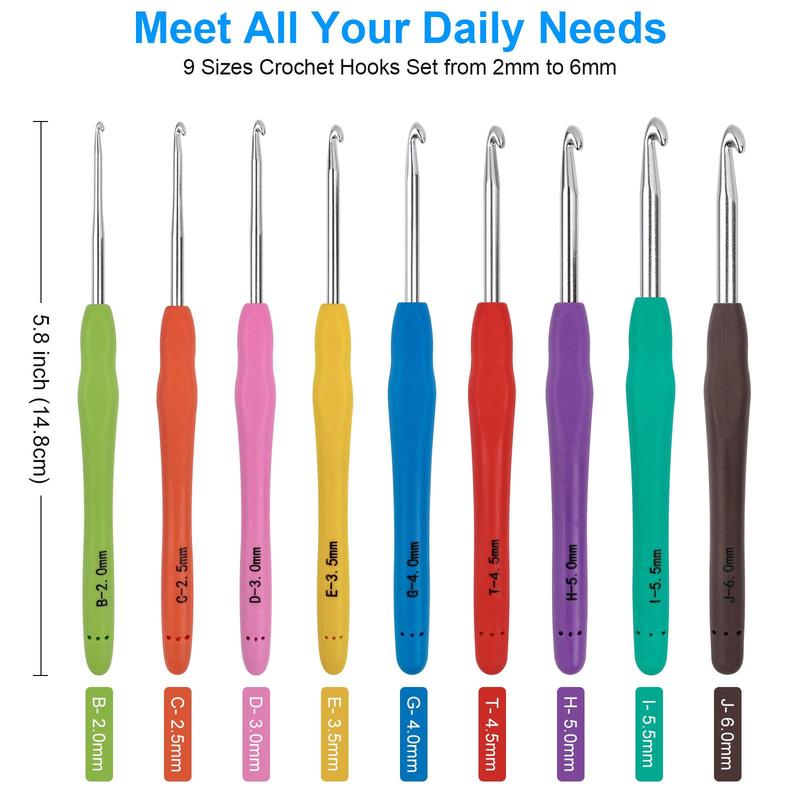 Crochet Hook Set, 1 Set Yarn Crochet Kit for Beginners, Knitting Needles with Ergonomic Handles, Crochet Needle Kit with Blue Case for Crocheter [Package List As Picture Shown]