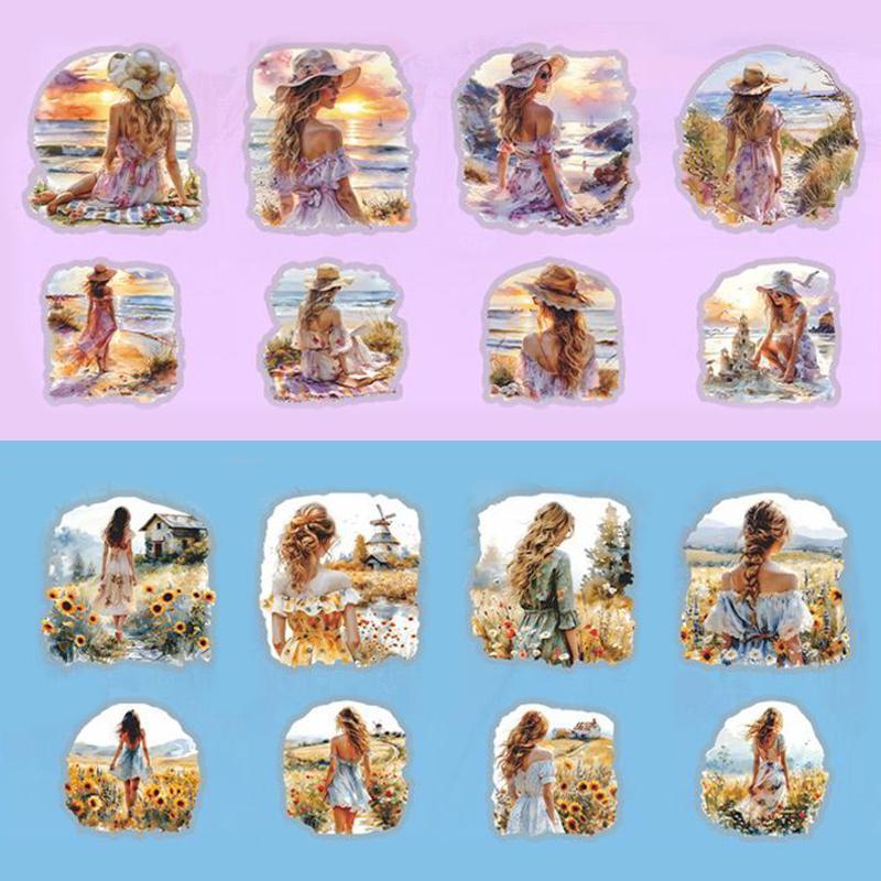 Vintage Girl Pattern Sticker, 10pcs set Scrapbooking & Journal Making Material Paper, DIY Decorative Sticker for Stationery Computer Water Bottle