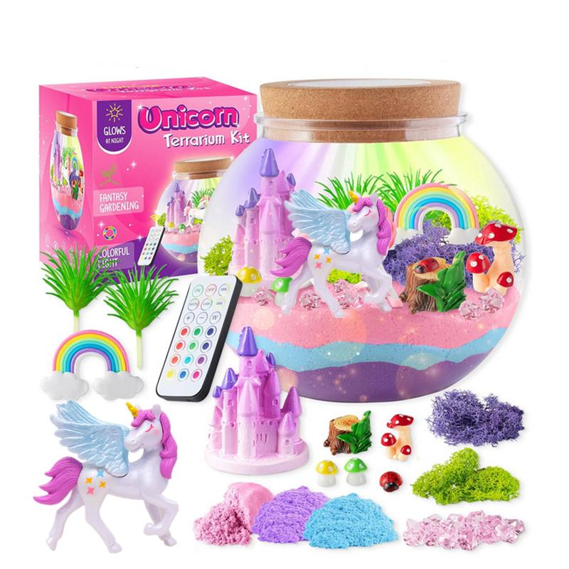 Unicorn Terrarium Crafts Kit for Girls - Make Your OWN Unicorn Night Light with 12 Modes LED Remote Control Birthday Gifts Creativity DIY Toys Educational Toys for Ages 3 4 5 6 7 8 9 10 3-5 4-6 5-7 6-8 Year Old Kids