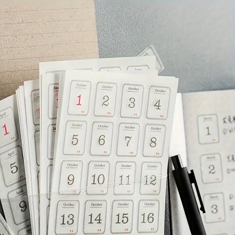 365 Days Calendar Number Stickers, 12sheets set DIY Planner Calendar Date Stickers, Diary Scrapbooking Sticker, Office Stationery & Supplies