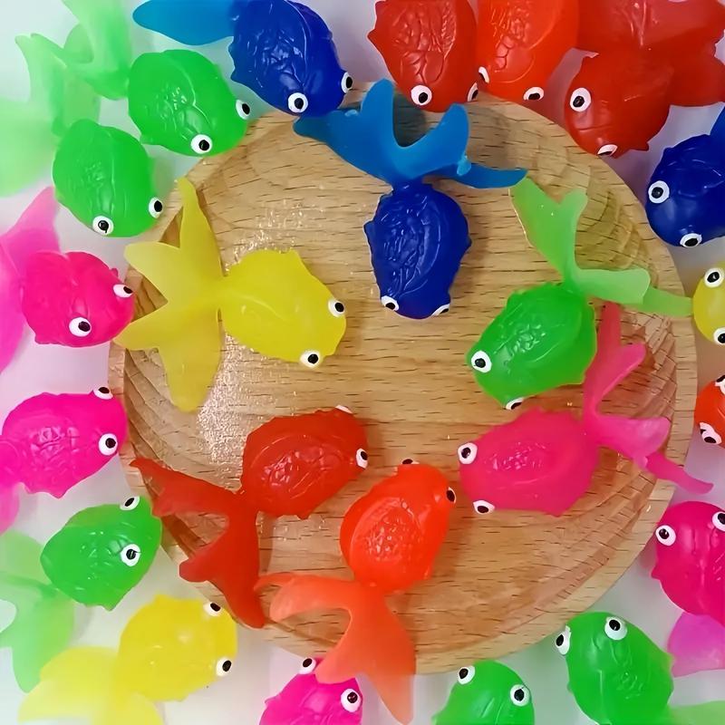 Random Color Floating Fish Toy & Fishing Net Toy, 11pcs set Colorful Simulation Soft Rubber Fish Toy & Fishing Net Toy, Summer Party Gift Supplies