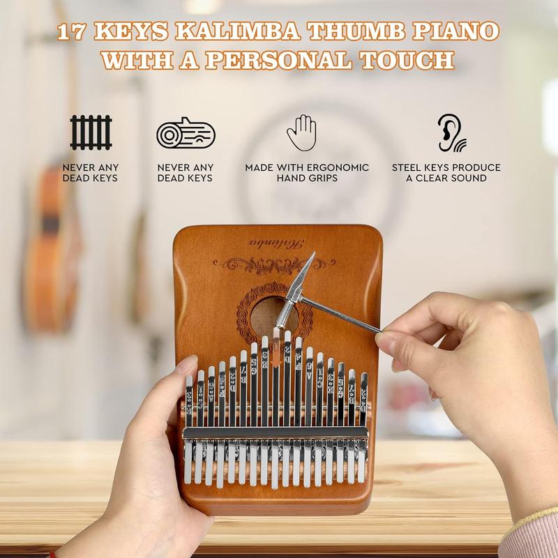 Kalimba Thumb Piano 17 Keys - Musical Instruments for Kids and Adults - Brown