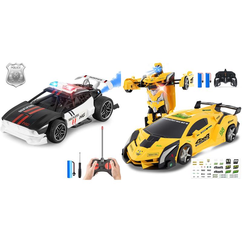 Transformable Robot RC Car+Jet RC Car 2.4GHz-1:18 Scale,Lights,Rotatable Drift,Rechargeable,Christmas Halloween Gift