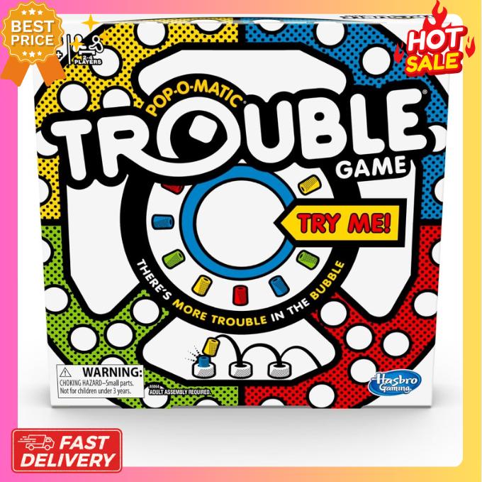 Hasbro Gaming Trouble Board Game for Kids Ages 5 and Up 2-4 Players (Packaging may vary)