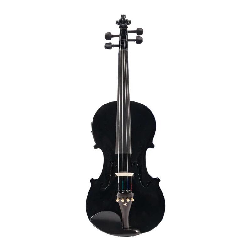 4 4 Full Size Solid Wood Violin with Case, Shoulder Rest, Electronic Tuner, Extra Strings, Bow, Connecting Wire and More Accessories, Black - SUNSET INSTRUMENTS