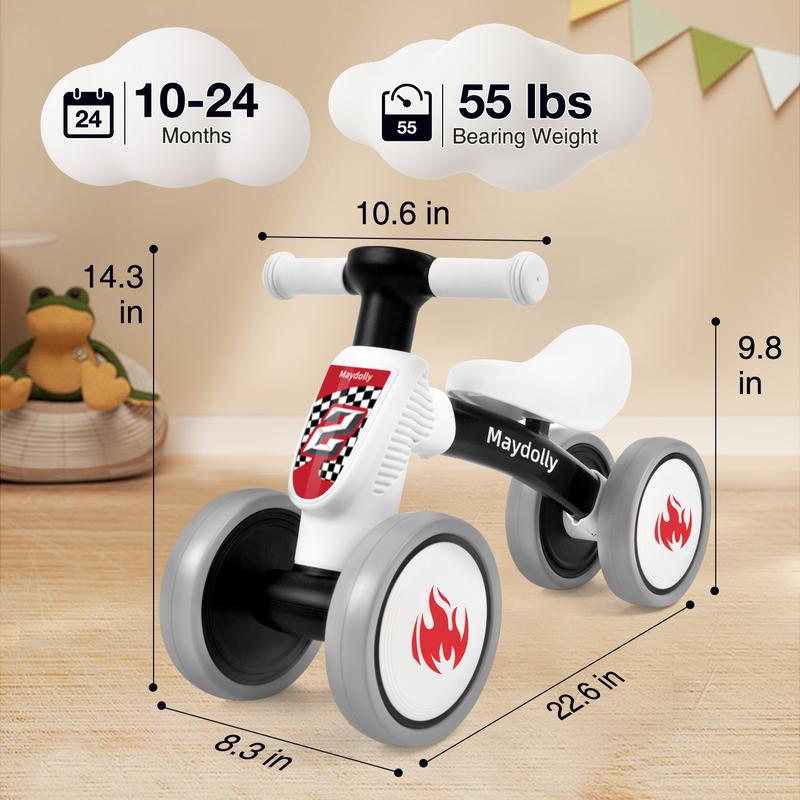 Maydolly Kids Balance Bike For 1 Year Old Boys Girls Cute 10-24 Months Kids Toy First Birthday Gift No Pedal Silent Toddler 4 Wheels Balance Bike