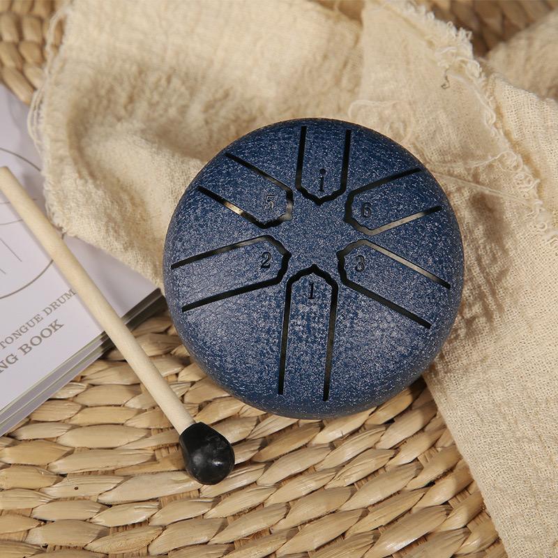 3 Inch 6 Tone Steel Tongue Drum, Portable Ethereal Drum For Relieving Stress And Meditating, Drumsticks And Music Notes Included