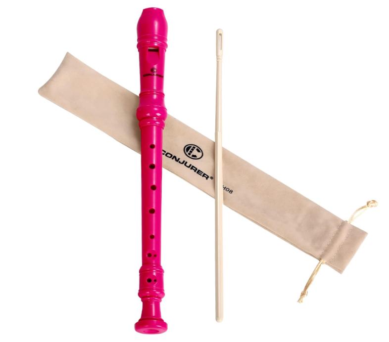 Soprano Recorder Instrument for Kids Student - German Fingering 8 Hole Flute ABS Descant Recorders for Beginners with Cleaning Rod and Bag, Pink