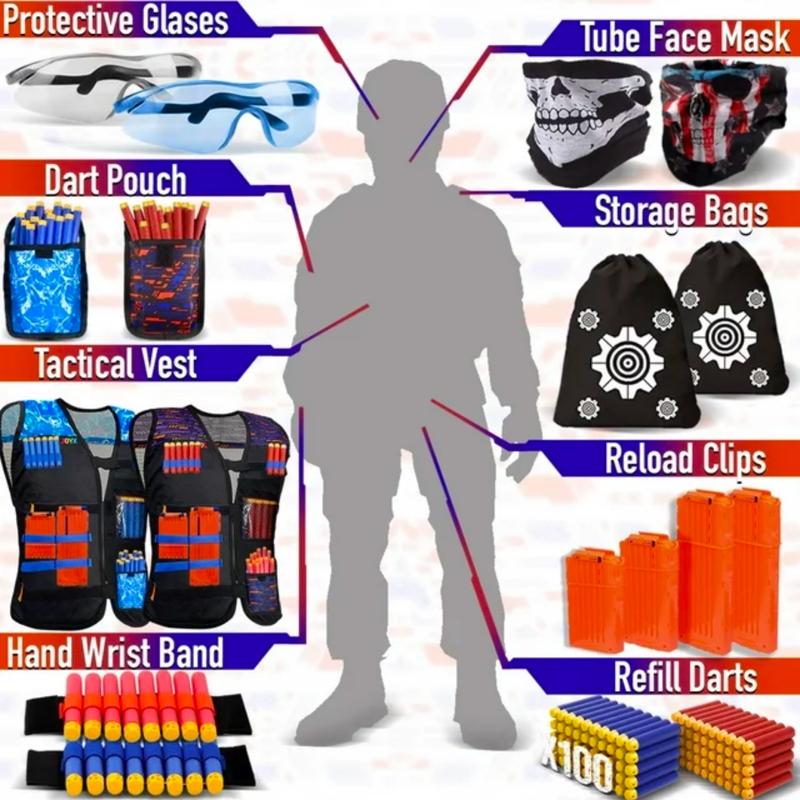 JoyX Tactical Vest Kit Action-Packed Party Supplies Foam Dart Accessories, Team Play Equipment (2 Sets) | 100 Extra Darts Included outdoor sport nerf  rebelle