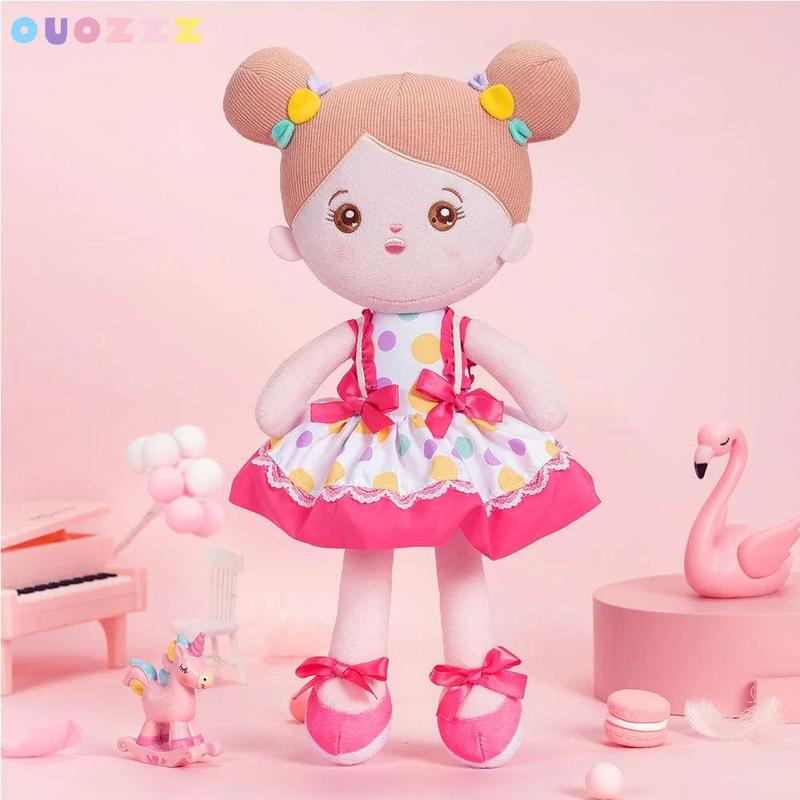 Soft Girl Doll, 1 Count Cute Plush Doll With Polka Dot Dress, Birthday Gift For Girls