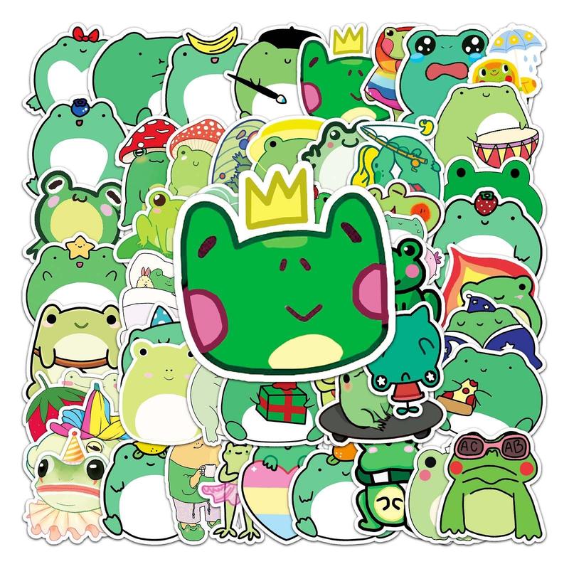 50pcs Cartoon Frog Pattern Stickers, Cute Animals Pattern Waterproof Decorative Stickers, DIY Decals For Water Bottle, Laptop, Phone Case, Scrapbooking, Journal Making