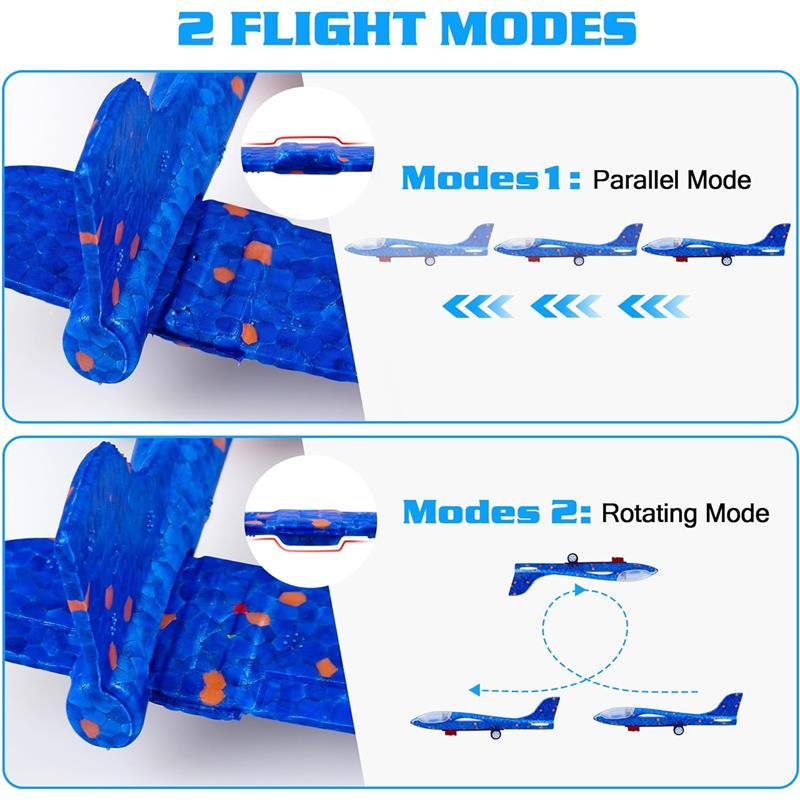 3-Pack Airplane Launcher Toys with 2 Flight Modes, LED Foam Glider Catapult Planes, Outdoor Flying Toy for Kids 6+, Birthday Gifts & Party Supplies