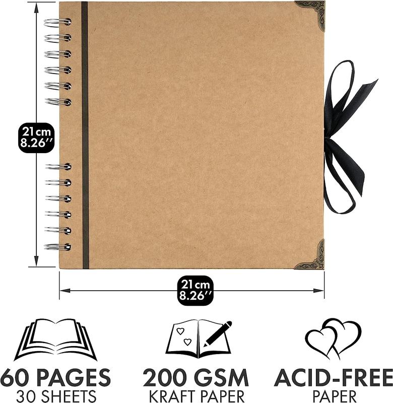 Scrapbook Album 60 Pages (8 x 8 Inch) Brown Thick 200gsm Kraft Paper, Photo Album Scrapbook, Memory Book - Ideal for Your Scrapbooking Albums Art & Craft Projects