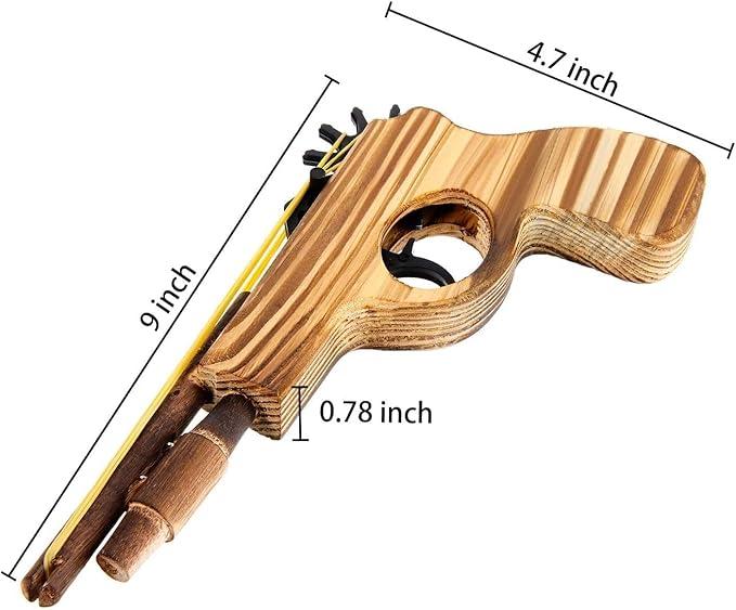 2 Pcs Wooden Rubber Band Gun Kids Outdoor Toy with 100 Rubber Bands 9 Inches Length