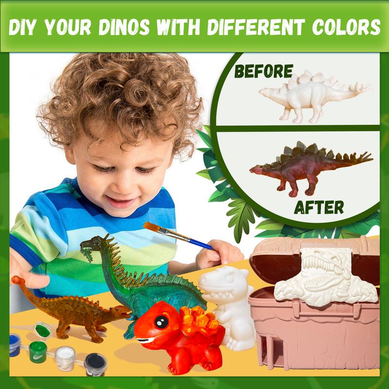 Dinosaur Mystery Digging Set Painting Kit for Kids with 16 Figurines & Jungle Map