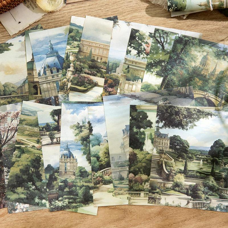 Vintage Landscape Pattern Material Paper, 160 Sheets bag Exquisite Castle Natural Style Making Paper, DIY Decorative Paper for Scrapbooking & Journal Making