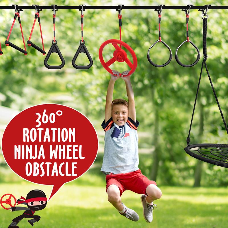 Hapfan 50ft Ninja Warrior Obstacle Course for Kids with Swing, Ninja Obstacle Course with 10 Accessories for Backyard, Jungle Gym christmas gifts