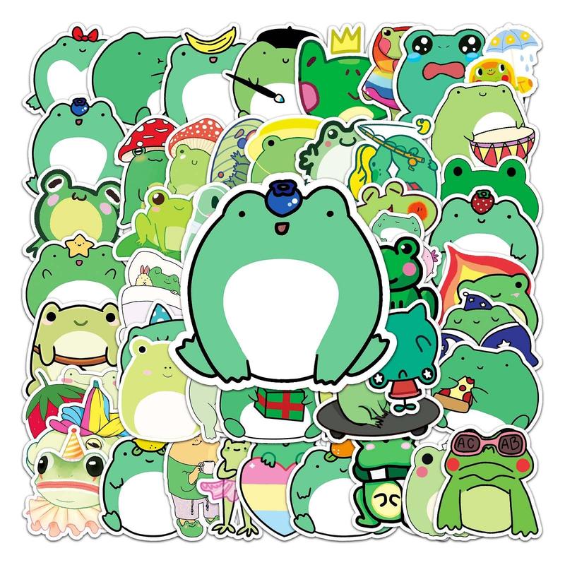 50pcs Cartoon Frog Pattern Stickers, Cute Animals Pattern Waterproof Decorative Stickers, DIY Decals For Water Bottle, Laptop, Phone Case, Scrapbooking, Journal Making