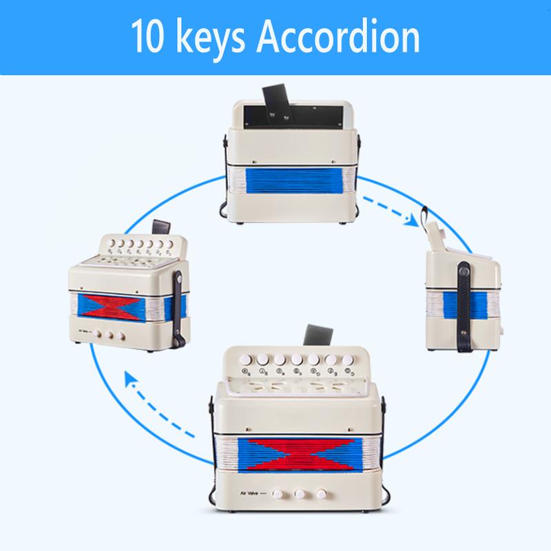 Accordion Instrument - 10-Key Button Accordion , Ideal for Beginner and kid, Lightweight - White，Ideal Gift for Christmas and Thanksgiving