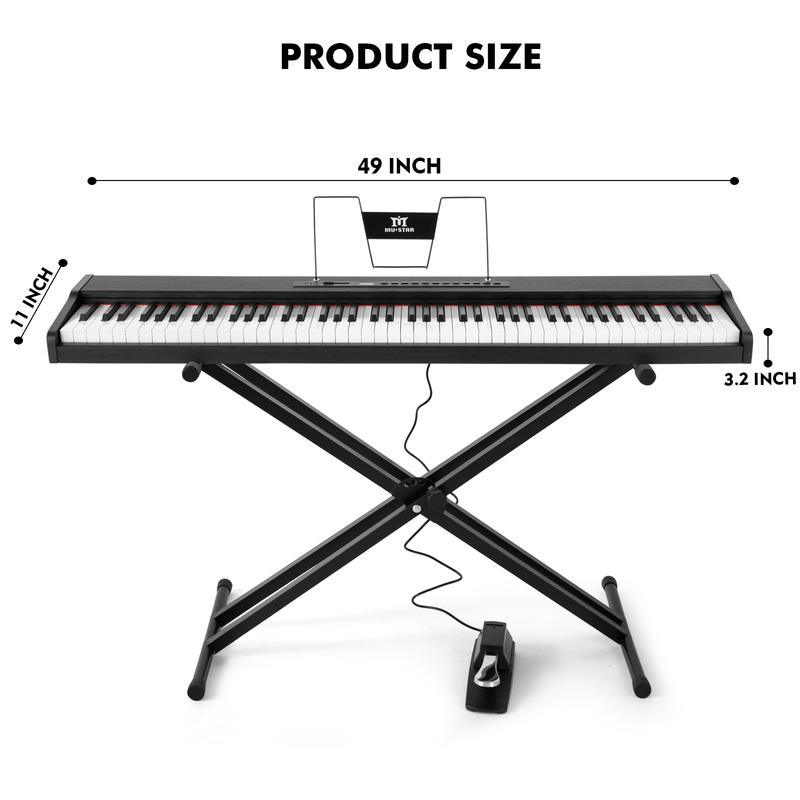 MUSTAR Digital Piano 88 Key Weighted with Stand, 88 Key Semi Weighted Keyboard Piano MEP-900, Portable Electric Piano Keyboard 88 Keys with Bluetooth Connection, Case, Sustain Pedal, MDF