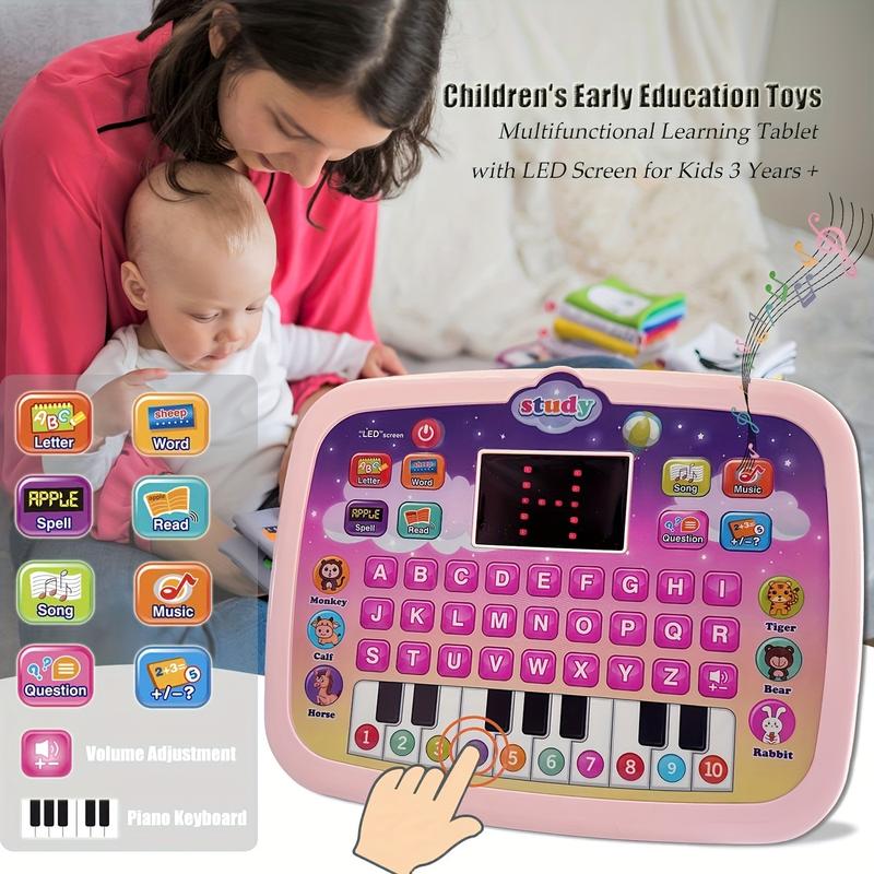 Kids Interactive Electronic Toy Tablet with LED Screen for Early Development: Teach Alphabet, Numbers, Word, Music, Math for Boys & Girls (Battery Not Included) Halloween Christmas Gift