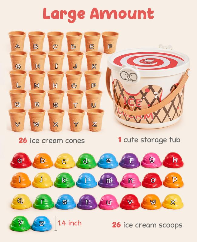 JoyCat Ice Cream Preschool Learning Activities Counting and Color Sorting Set Stacking Toys, Montessori Stacking Fine Motor Skills Toys