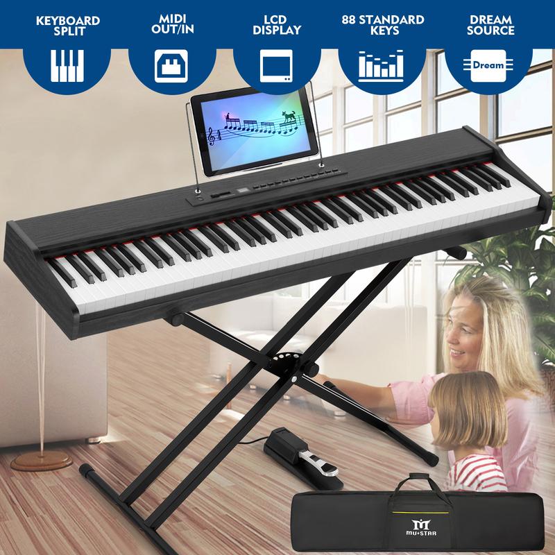 MUSTAR Digital Piano 88 Key Weighted with Stand, 88 Key Semi Weighted Keyboard Piano MEP-900, Portable Electric Piano Keyboard 88 Keys with Bluetooth Connection, Case, Sustain Pedal, MDF