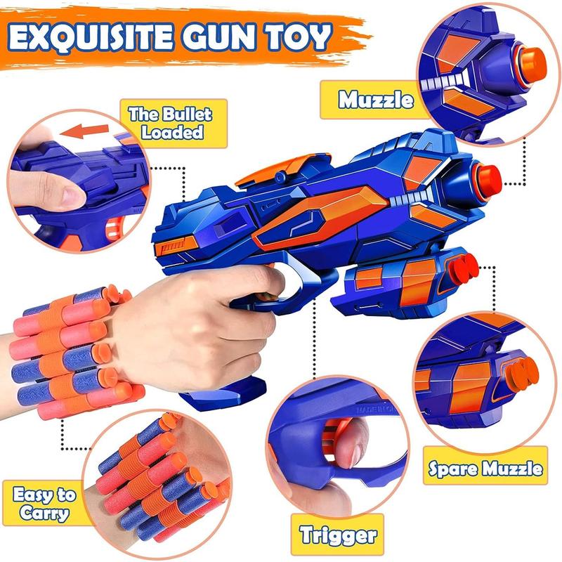 2 Pack Blaster Guns Toy - with 60 Soft Foam Darts Bullets& 2 Wrist Bands, for Boys Kids Outdoor Games