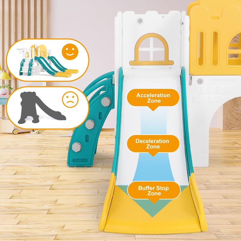 JOYLDIAS 10 in 1 Toddler Slide, Double Kid Climber Slide Playset w Swing, Basketball Hoop, Telescope, Tunnel, Storage Space and Non-Slip Steps, Indoor Outdoor Backyard Playground Toy for Toddlers