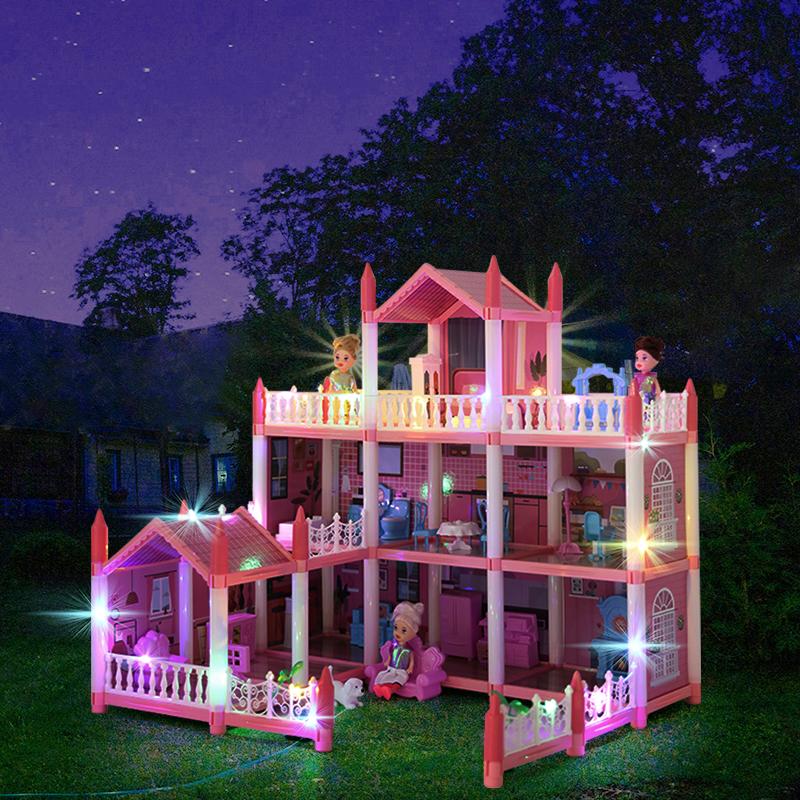 Doll House For Girls Playhouse Dollhouse Toy Set,Dollhouse With Lights For Kids, Portable Building Dolls Playset Toys Kit Gift Christmas, Thanksgiving Day Gift, Gaming Gift